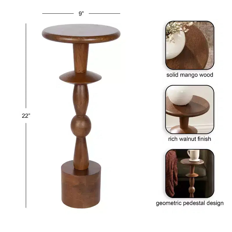 Table d'appoint Kate and Laurel Avenal, 9x9x22, Noyer Marron