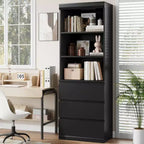 Bibliothèque haute Acekool 70 avec tiroirs, meuble de rangement moderne en bois profond pour bureau ou cuisine