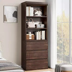 Bibliothèque haute Acekool 70 avec tiroirs, meuble de rangement moderne en bois profond pour bureau ou cuisine