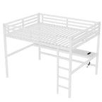 Lit mezzanine Bellemave en métal, taille Queen, avec prise de courant et éclairage LED, peu encombrant, réduction du bruit, blanc