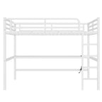 Lit mezzanine Bellemave en métal, taille Queen, avec prise de courant et éclairage LED, peu encombrant, réduction du bruit, blanc