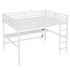 Lit mezzanine Bellemave en métal, taille Queen, avec prise de courant et éclairage LED, peu encombrant, réduction du bruit, blanc