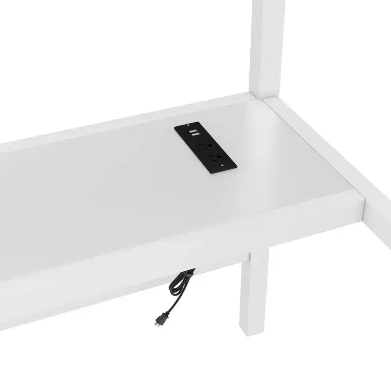 Lit mezzanine Bellemave en métal, taille Queen, avec prise de courant et éclairage LED, peu encombrant, réduction du bruit, blanc