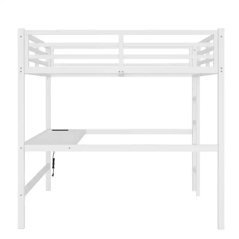 Lit mezzanine Bellemave en métal, taille Queen, avec prise de courant et éclairage LED, peu encombrant, réduction du bruit, blanc