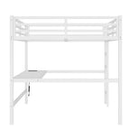Lit mezzanine Bellemave en métal, taille Queen, avec prise de courant et éclairage LED, peu encombrant, réduction du bruit, blanc