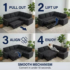 Canapé-lit modulaire 5 places Dyonery, en L, avec fonction relaxation, rangement, ports USB et tissu chenille, pour petits espaces