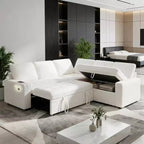 Canapé-lit modulaire 5 places Dyonery, en L, avec fonction relaxation, rangement, ports USB et tissu chenille, pour petits espaces
