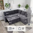 Canapé-lit modulaire 5 places Dyonery, en L, avec fonction relaxation, rangement, ports USB et tissu chenille, pour petits espaces