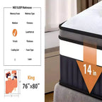 Matelas Queen Size, Mousse à mémoire de forme au gel 14 pouces et ressorts ensachés individuellement, hybride, matelas Queen Size en boîte, certifié CertiPUR-US