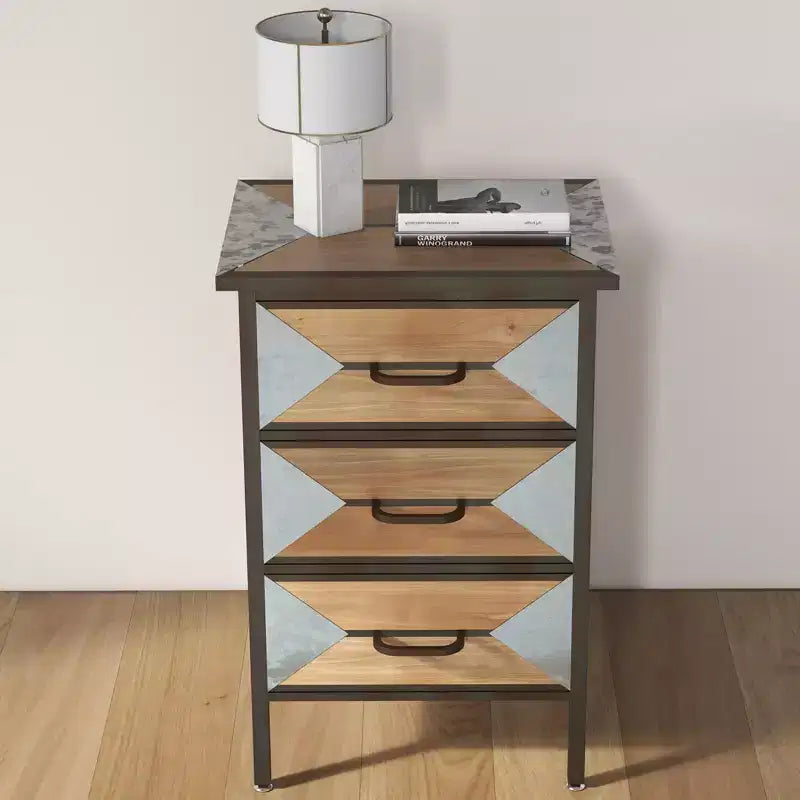 Plancher en bois 3 tiroirs, Console de rangement autoportante pour entrée, Meuble de rangement moderne pour salon, chambre, couloir et bureau