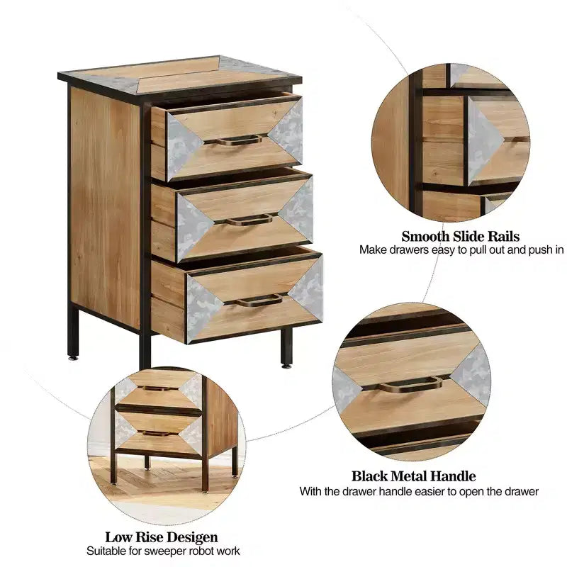 Plancher en bois 3 tiroirs, Console de rangement autoportante pour entrée, Meuble de rangement moderne pour salon, chambre, couloir et bureau