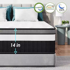 Queen Mattress in a Box - 14 inch Queen Size Mattress Gel-Infused Memory Foam & Pocket Coils, Medium-Firm, Cooling, CertiPUR-US Certified