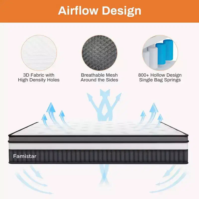 Matelas Queen en boîte - Matelas Queen Size de 14 pouces en mousse à mémoire de forme infusée de gel et ressorts ensachés, fermeté moyenne, rafraîchissant, certifié CertiPUR-US