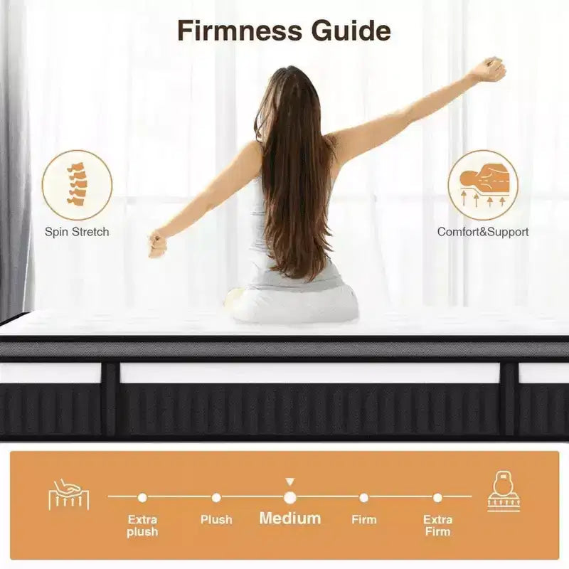 Matelas Queen en boîte - Matelas Queen Size de 14 pouces en mousse à mémoire de forme infusée de gel et ressorts ensachés, fermeté moyenne, rafraîchissant, certifié CertiPUR-US