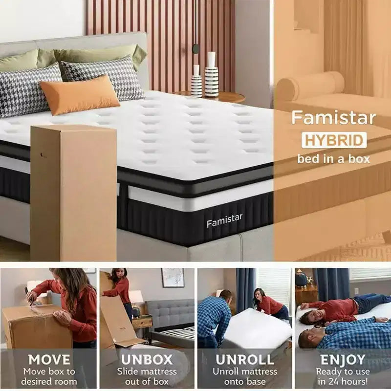 Matelas Queen en boîte - Matelas Queen Size de 14 pouces en mousse à mémoire de forme infusée de gel et ressorts ensachés, fermeté moyenne, rafraîchissant, certifié CertiPUR-US