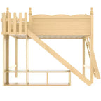 Lit mezzanine Bellemave Queen avec garde-corps, étagères de rangement et armoire, cadre de lit mezzanine en bois massif avec toboggan détachable et échelles pour enfants, naturel