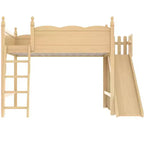Lit mezzanine Bellemave Queen avec garde-corps, étagères de rangement et armoire, cadre de lit mezzanine en bois massif avec toboggan détachable et échelles pour enfants, naturel