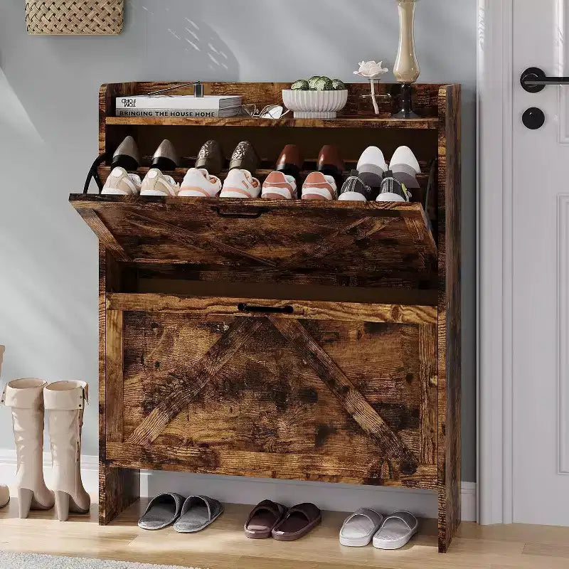 Meuble à chaussures étroit Acekool pour entrée, avec 2 tiroirs basculants, meuble de rangement pour chaussures dissimulé