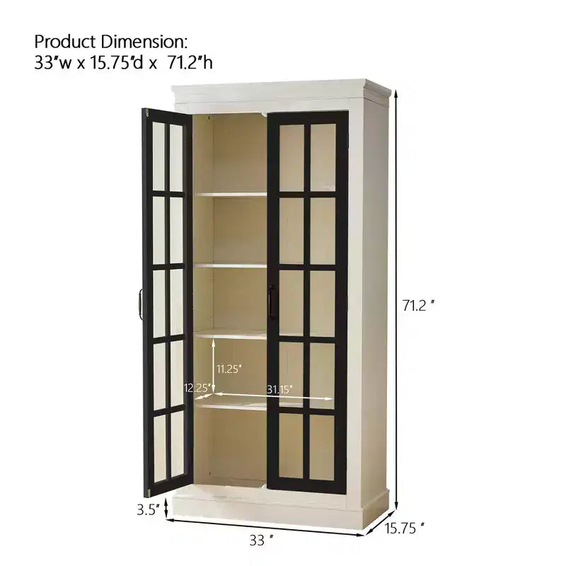 Vitrine haute de 180,8 cm avec portes en verre, vitrine d'exposition à 5 niveaux avec 2 étagères réglables et 2 étagères fixes