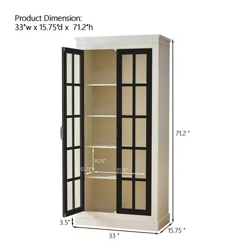 Vitrine haute de 180,8 cm avec portes en verre, vitrine d'exposition à 5 niveaux avec 2 étagères réglables et 2 étagères fixes