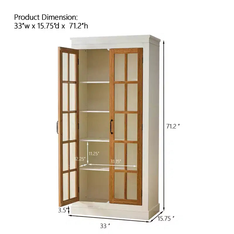 Vitrine haute de 180,8 cm avec portes en verre, vitrine d'exposition à 5 niveaux avec 2 étagères réglables et 2 étagères fixes