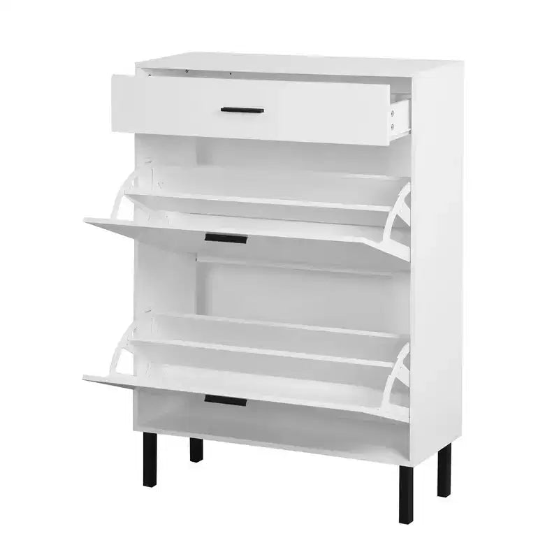 Meuble à chaussures, range-chaussures autoportant avec tiroirs et pieds en métal, meuble de rangement de chaussures moderne avec 2 tiroirs basculants pour l'entrée