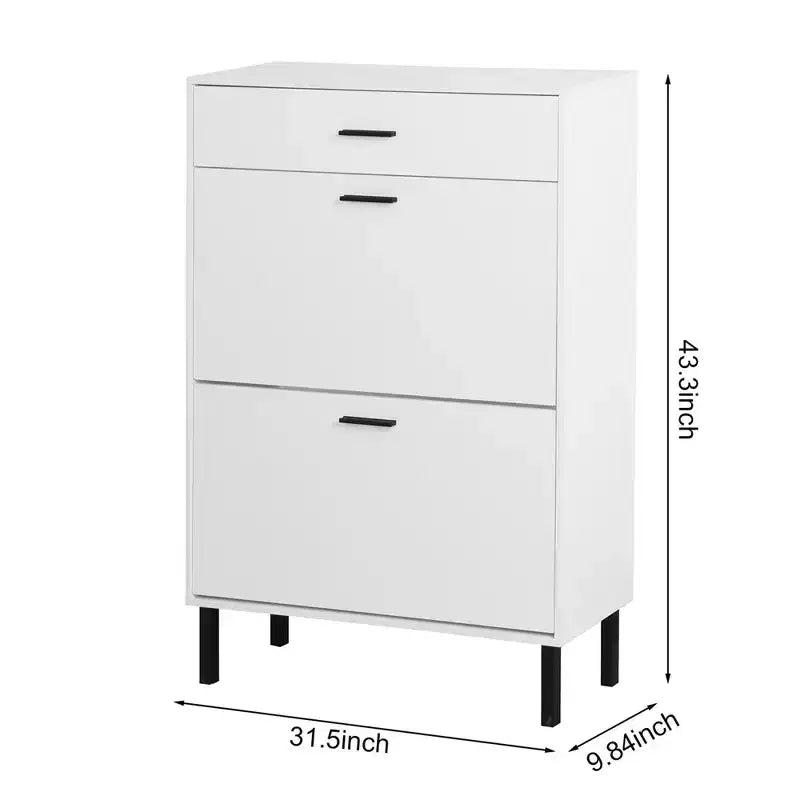 Meuble à chaussures, range-chaussures autoportant avec tiroirs et pieds en métal, meuble de rangement de chaussures moderne avec 2 tiroirs basculants pour l'entrée