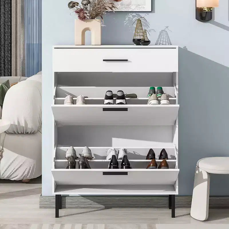 Meuble à chaussures, range-chaussures autoportant avec tiroirs et pieds en métal, meuble de rangement de chaussures moderne avec 2 tiroirs basculants pour l'entrée