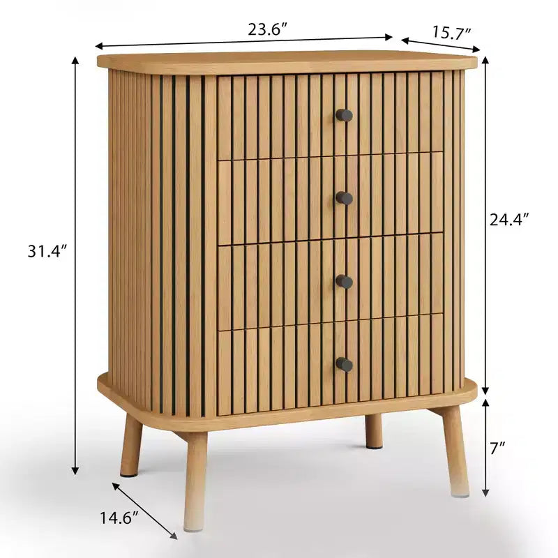 Commode à 4 tiroirs, Commode de chambre, Table de chevet, Commode en osier bohème avec pieds en bois pour un rangement spacieux dans le salon ou le couloir