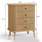 Commode à 4 tiroirs, Commode de chambre, Table de chevet, Commode en osier bohème avec pieds en bois pour un rangement spacieux dans le salon ou le couloir