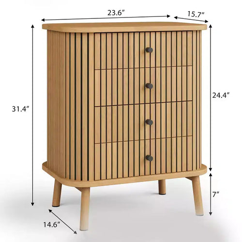 Commode à 4 tiroirs, Commode de chambre, Table de chevet, Commode en osier bohème avec pieds en bois pour un rangement spacieux dans le salon ou le couloir