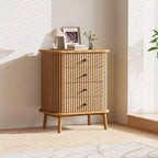 Commode à 4 tiroirs, Commode de chambre, Table de chevet, Commode en osier bohème avec pieds en bois pour un rangement spacieux dans le salon ou le couloir
