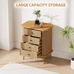 Commode à 4 tiroirs, Commode de chambre, Table de chevet, Commode en osier bohème avec pieds en bois pour un rangement spacieux dans le salon ou le couloir