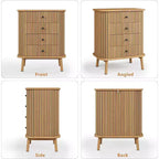 Commode à 4 tiroirs, Commode de chambre, Table de chevet, Commode en osier bohème avec pieds en bois pour un rangement spacieux dans le salon ou le couloir