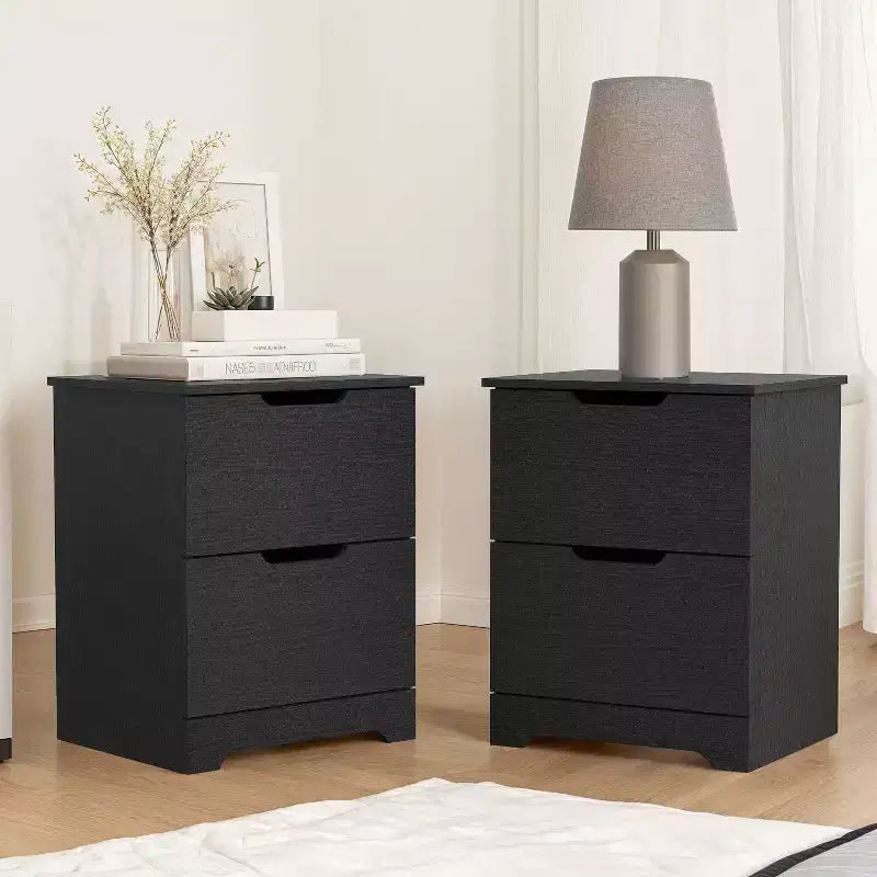 Galano Table de chevet 2 tiroirs avec poignées découpées, ensemble de 2, 47,5 cm L x 39,9 cm P x 60,2 cm H