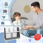 Étagère à livres et à jouets pour enfants, Étagère de rangement à 2 niveaux pour tout-petits avec 5 compartiments, Dispositif anti-basculement, Pieds en pin pour chambre d'enfant, salle de jeux, salle de classe, Gris