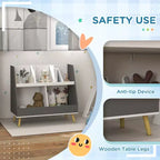 Étagère à livres et à jouets pour enfants, Étagère de rangement à 2 niveaux pour tout-petits avec 5 compartiments, Dispositif anti-basculement, Pieds en pin pour chambre d'enfant, salle de jeux, salle de classe, Gris