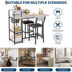 Ensemble table à manger Acekool extensible pour 2 personnes avec étagères de rangement et porte-bouteilles, table de bar et chaises 3 pièces compactes