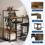 Ensemble table à manger Acekool extensible pour 2 personnes avec étagères de rangement et porte-bouteilles, table de bar et chaises 3 pièces compactes