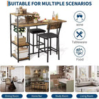 Ensemble table à manger Acekool extensible pour 2 personnes avec étagères de rangement et porte-bouteilles, table de bar et chaises 3 pièces compactes