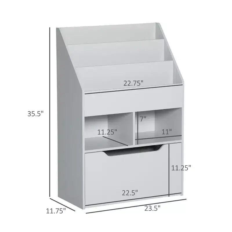 Étagère à Livres pour Enfants, Organisateur Multi-Niveaux avec Tiroir de Rangement pour Livres, pour Chambre ou Salle de Jeux, Gris