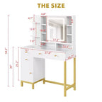 Coiffeuse moderne avec miroir éclairé - 3 tiroirs et armoire de rangement et prise de courant - Table de maquillage pour chambre à coucher
