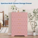 Commode haute en bois à 5 tiroirs pour chambre à coucher, commode en bois avec poignées dorées pour placard, meuble de rangement et tiroirs de rangement pour salon
