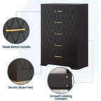 Commode haute en bois à 5 tiroirs pour chambre à coucher, commode en bois avec poignées dorées pour placard, meuble de rangement et tiroirs de rangement pour salon