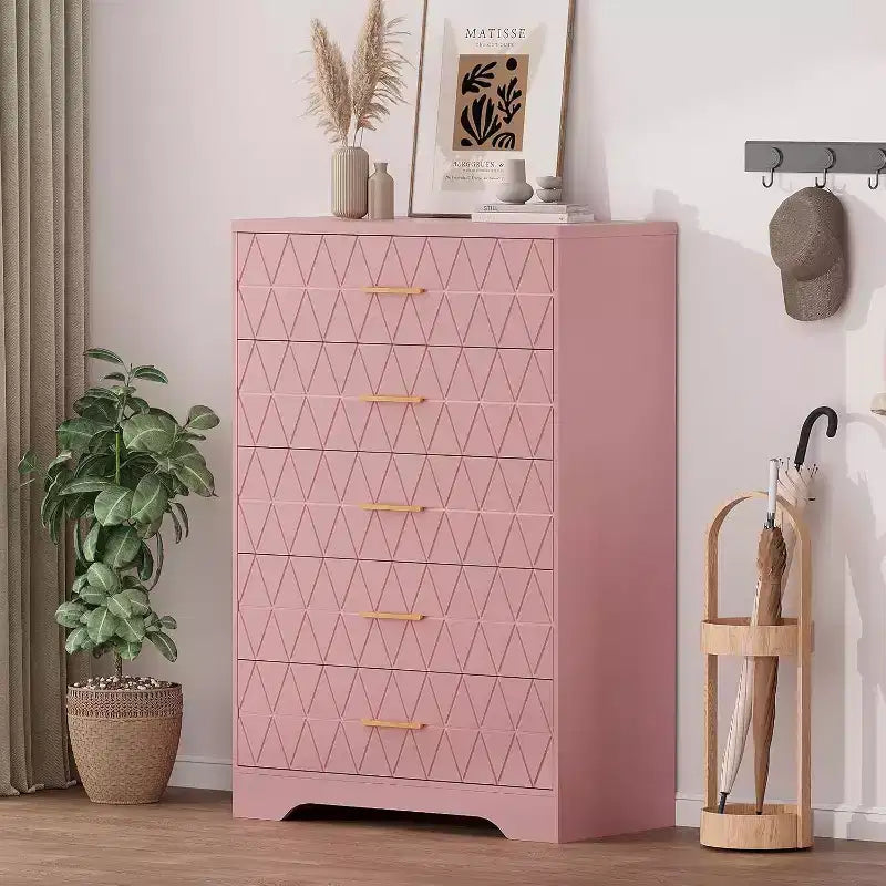 Commode haute en bois à 5 tiroirs pour chambre à coucher, commode en bois avec poignées dorées pour placard, meuble de rangement et tiroirs de rangement pour salon