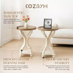 COZAYH Table de chevet d'appoint ronde en bois rustique avec plateau de service, blanche, lot de 2