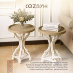 COZAYH Table de chevet d'appoint ronde en bois rustique avec plateau de service, blanche, lot de 2
