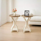 COZAYH Table de chevet d'appoint ronde en bois rustique avec plateau de service, blanche, lot de 2