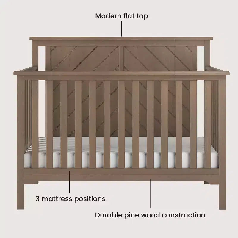 Lit de bébé convertible 4-en-1 Child Craft Hampton Flat, se transforme en lit de repos, lit pour tout-petit et lit double, 3 positions de matelas, finition sécuritaire pour bébé