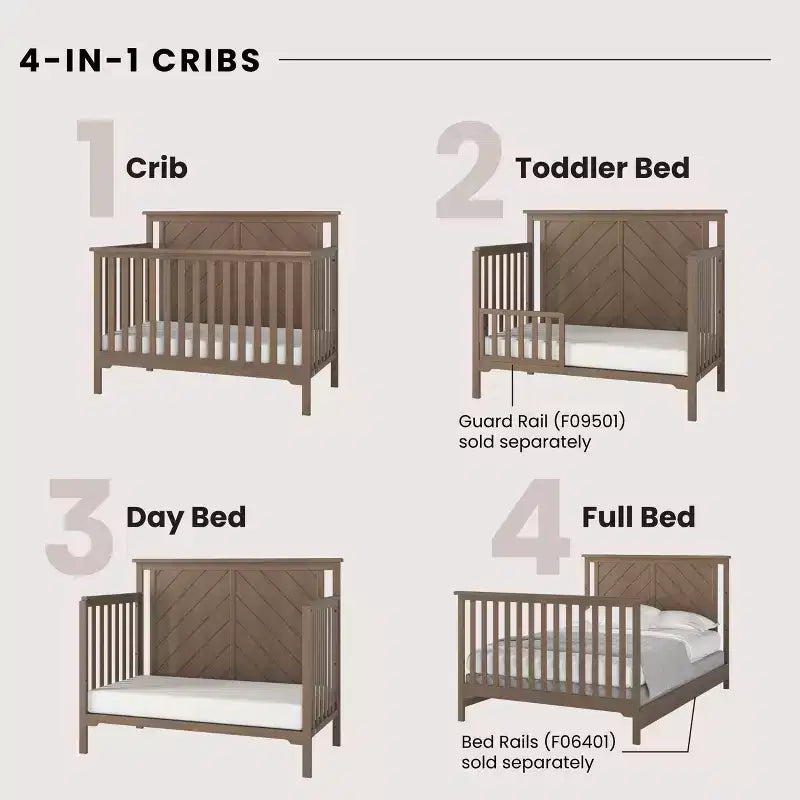 Lit de bébé convertible 4-en-1 Child Craft Hampton Flat, se transforme en lit de repos, lit pour tout-petit et lit double, 3 positions de matelas, finition sécuritaire pour bébé